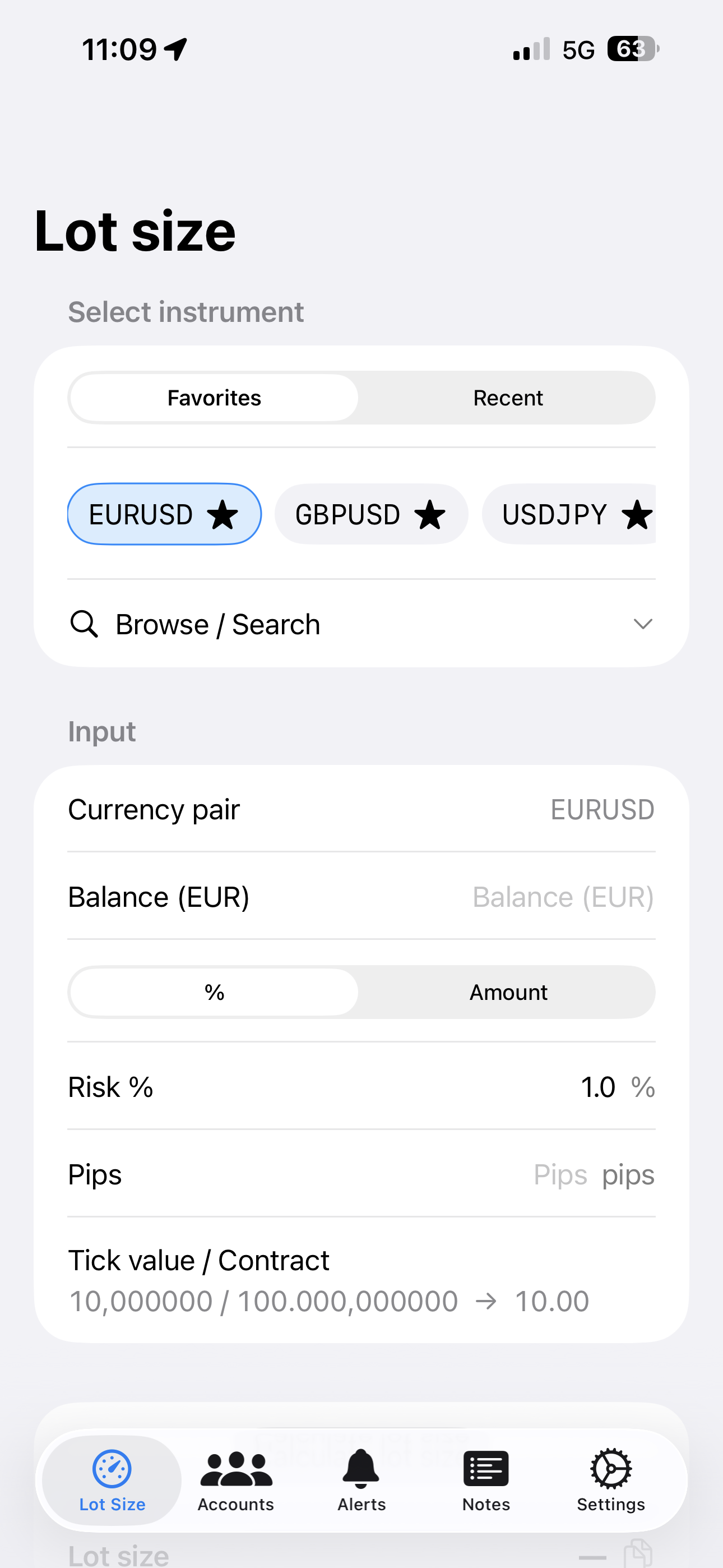 PulseFX lot size calculator